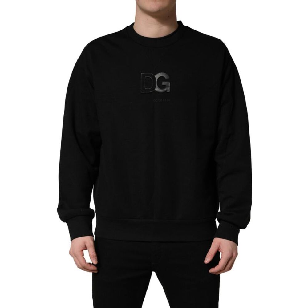 Dolce & Gabbana Black Cotton DG Crew Neck Sweatshirt Men's Sweater